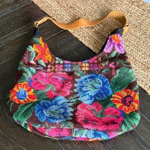 Altiplano Chichi Floral Tapestry Hobo Bag with Leather Strap